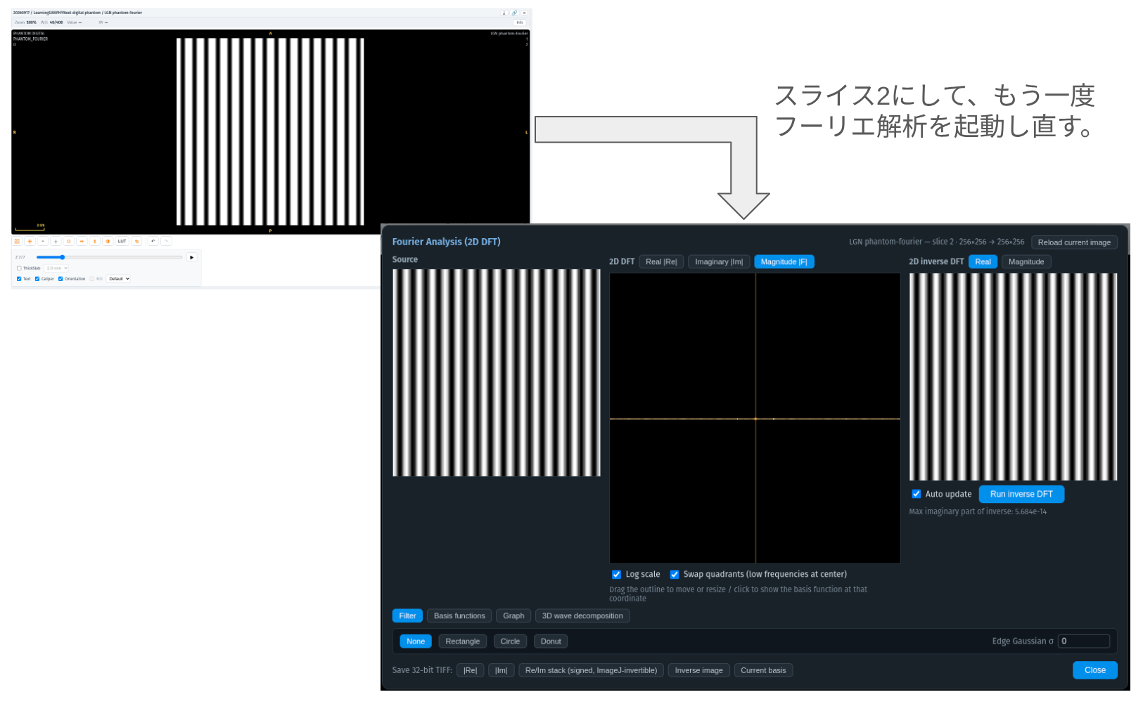 縞が細かくなると、スペクトルの点は中央から遠ざかる
